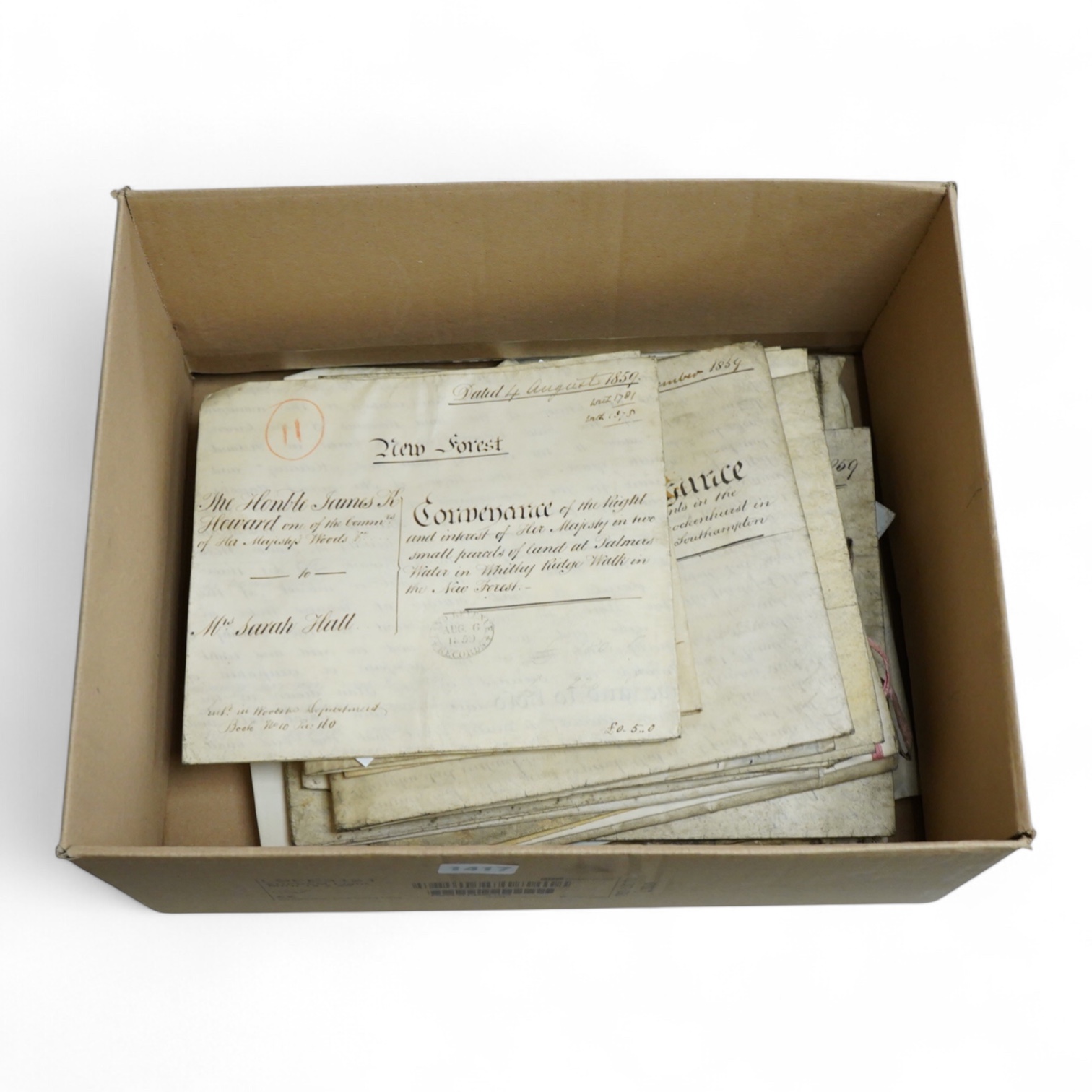 Hampshire Documents - 18th and 19th cents., mostly ms. on parchment and paper; Brockenhurst, Ringwood and New Forest Villages; (approx. 20 items)
